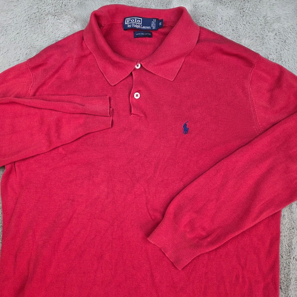 Vintage Polo Ralph Lauren Knit Polo Sweater Mens S Pima Cotton Italian Red